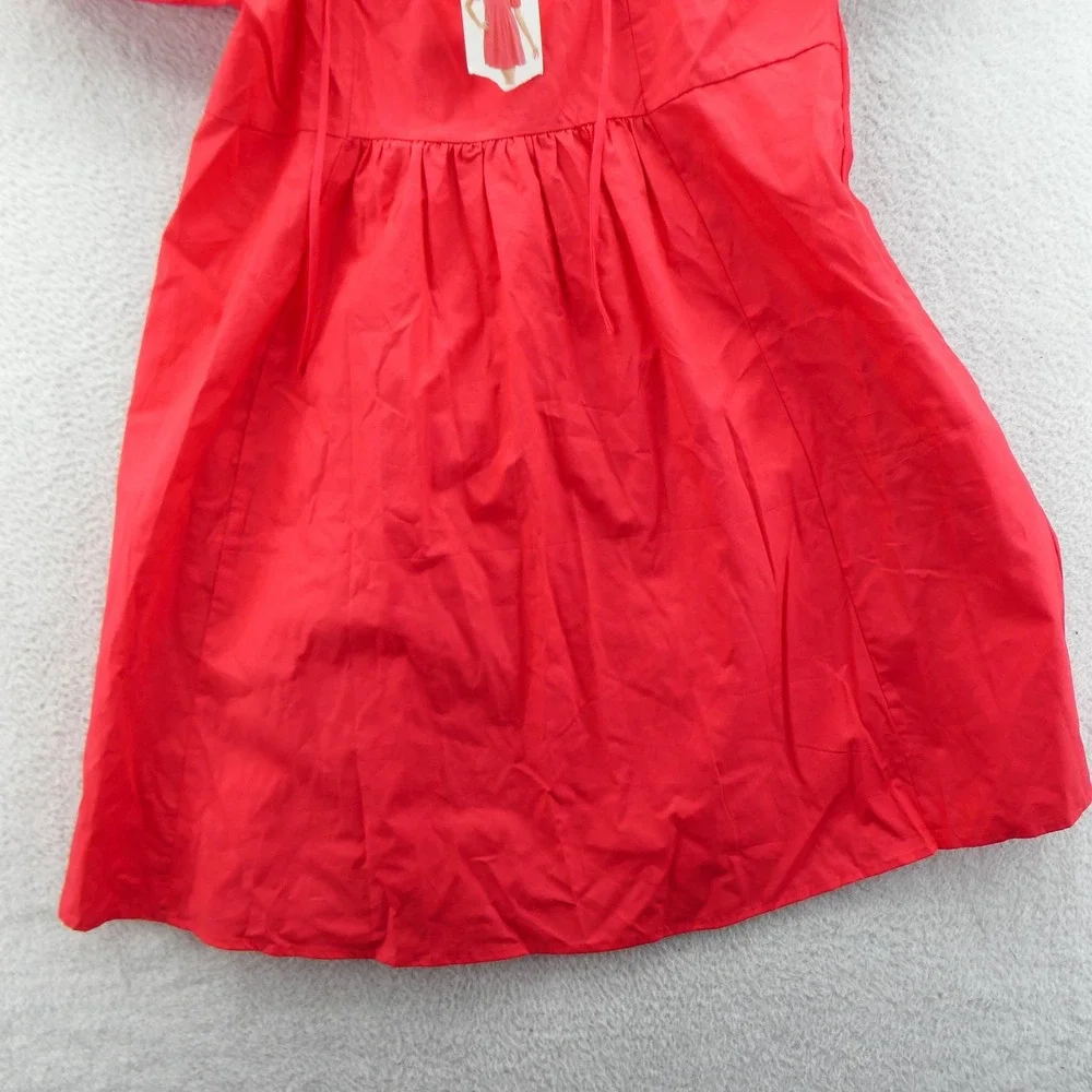 Draper James Dress Womens Large Hibiscus Red Puff Sleeve Cotton Mini Dress New - Picture 2 of 11